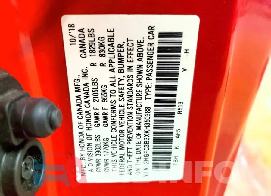 2HGFC3B3XKH350388 Photo# 12