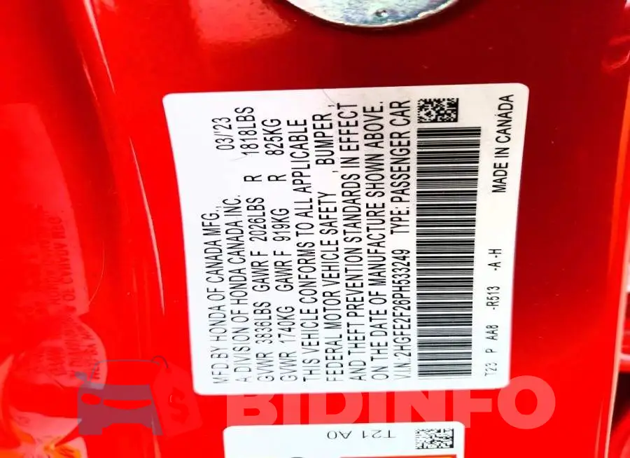 2HGFE2F26PH533249 Photo# 12