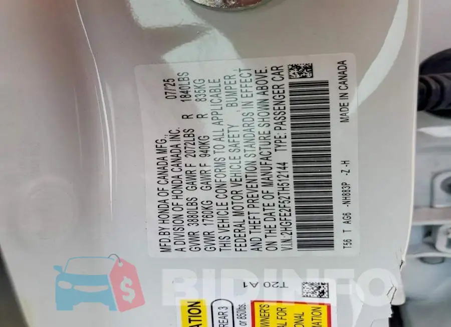 2HGFE2F52TH512144 Photo# 12