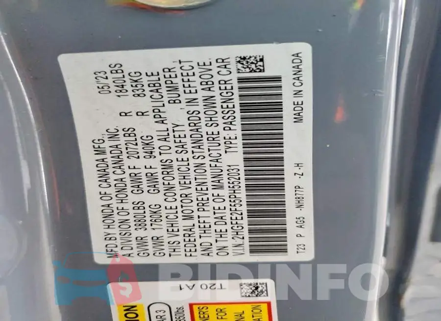 2HGFE2F55PH552031 Photo# 12