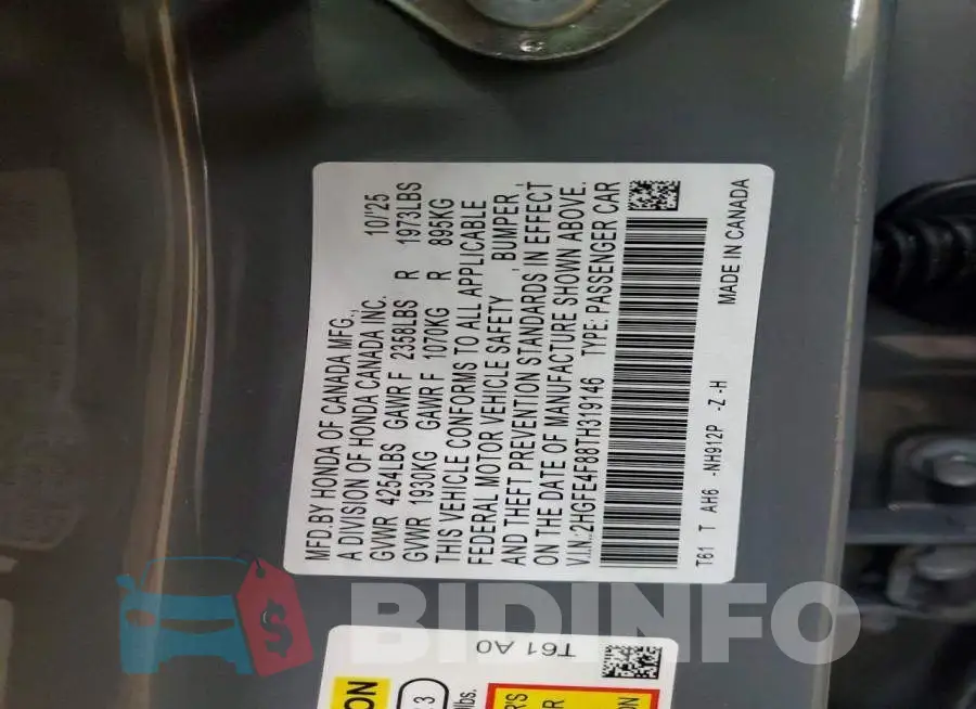 2HGFE4F88TH319146 Photo# 12
