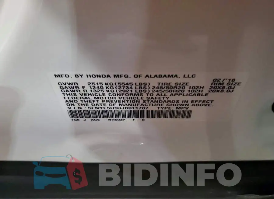 5FNYF5H93JB011787 Photo# 13
