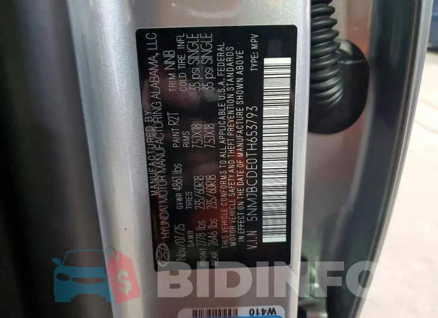 5NMJBCDE0TH653793 Photo# 14