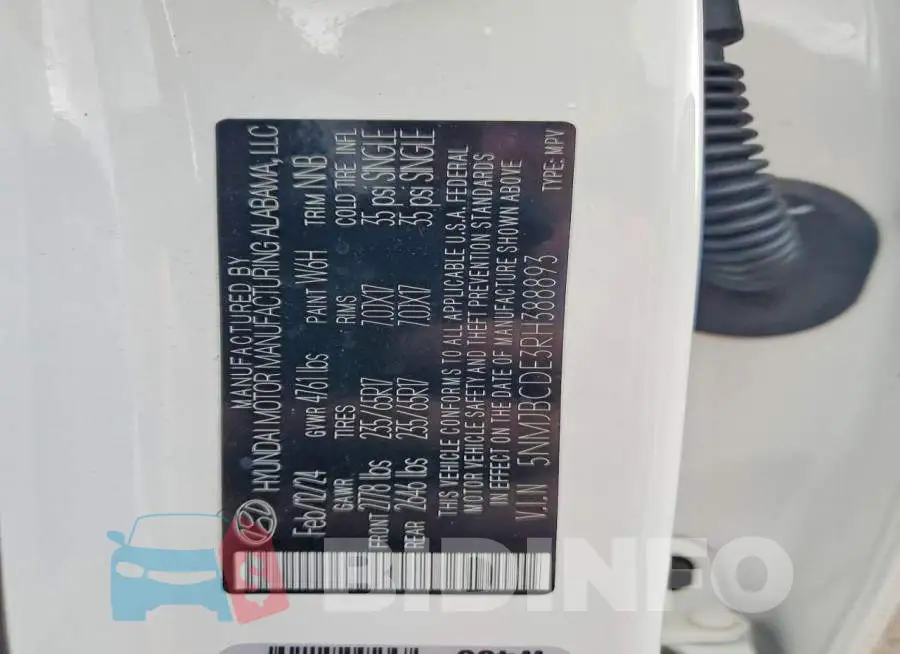 5NMJBCDE3RH388893 Photo# 14