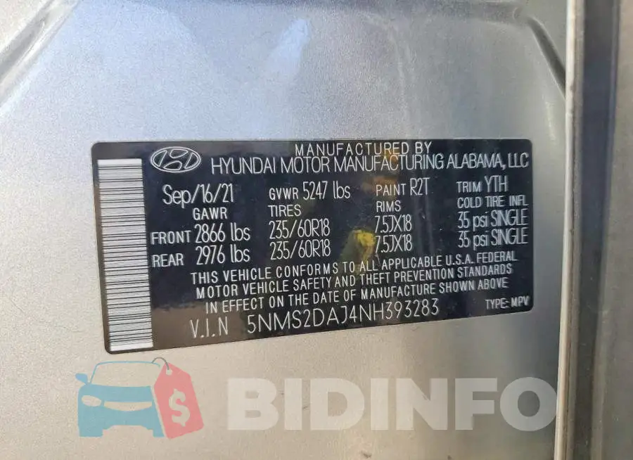 5NMS2DAJ4NH393283 Photo# 13