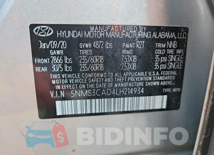 5NMS3CAD4LH214934 Photo# 12