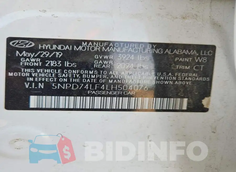 5NPD74LF4LH504076 Photo# 12