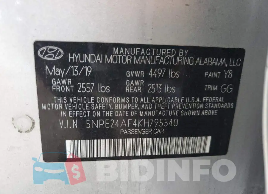 5NPE24AF4KH795540 Photo# 12