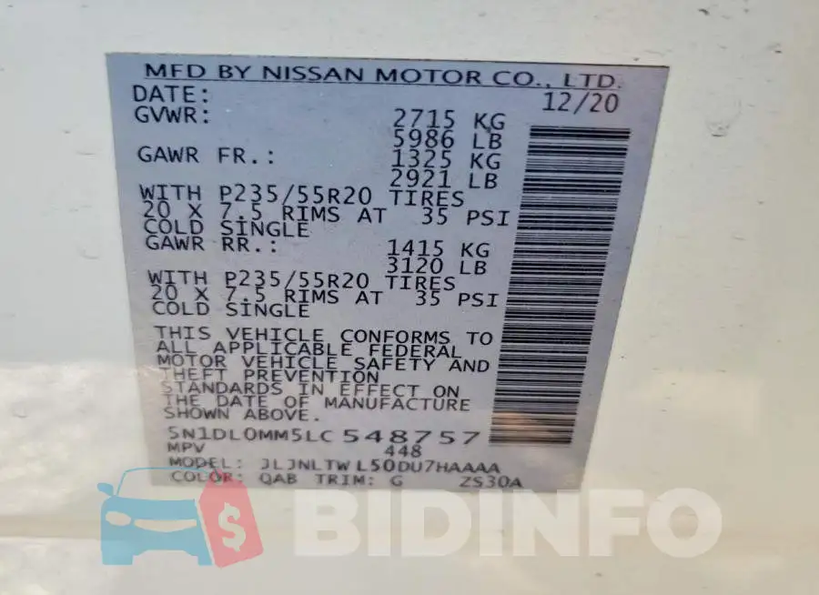 5N1DL0MM5LC548757 Photo# 13