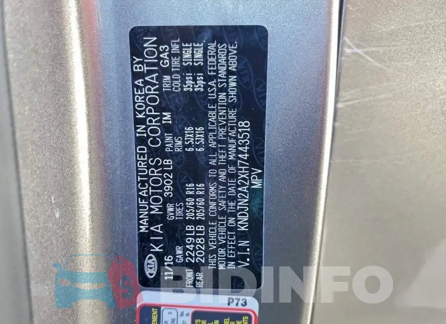 KNDJN2A2XH7443518 Photo# 13