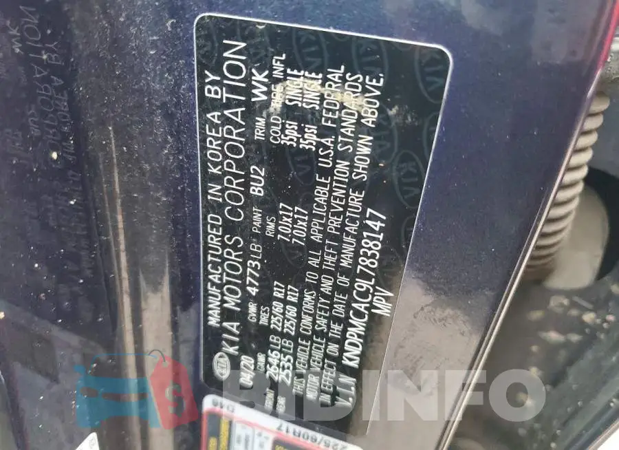 KNDPMCAC9L7838147 Photo# 12