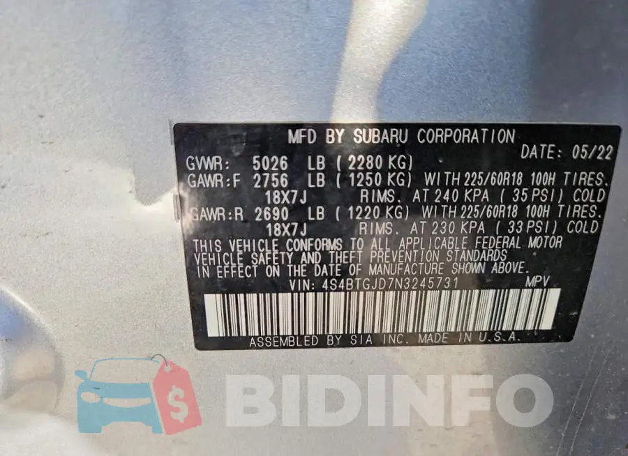4S4BTGJD7N3245731 Photo# 13