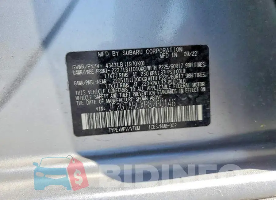 JF2GTABCXP8260146 Photo# 12
