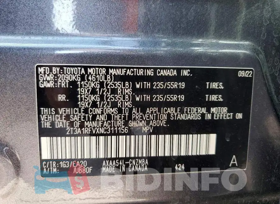 2T3A1RFVXNC311156 Photo# 13