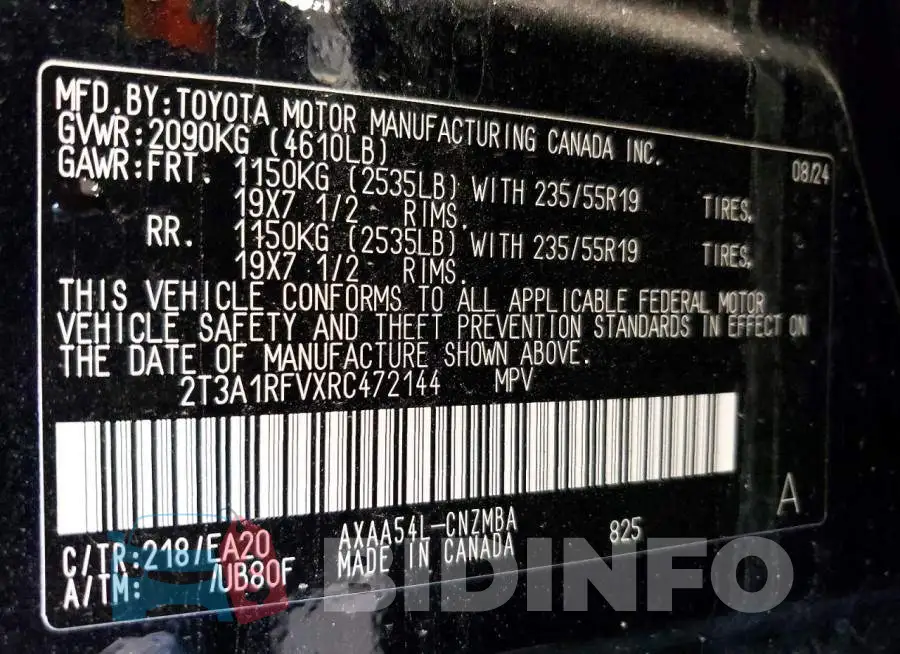 2T3A1RFVXRC472144 Photo# 13
