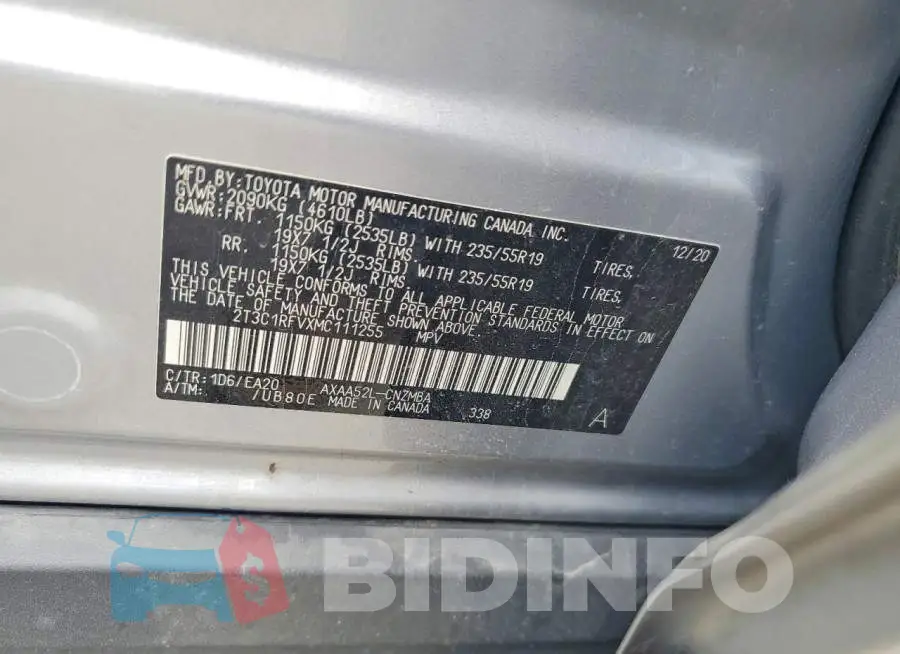 2T3C1RFVXMC111255 Photo# 13
