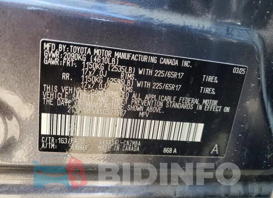 2T3P1RFVXSC521567 Photo# 13