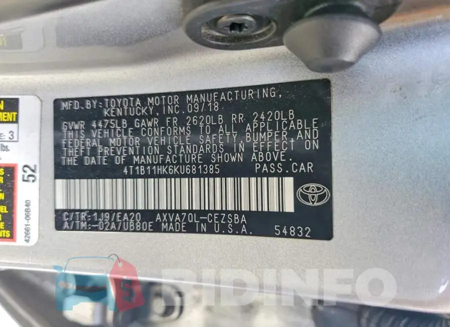 4T1B11HK6KU681385 Photo# 12