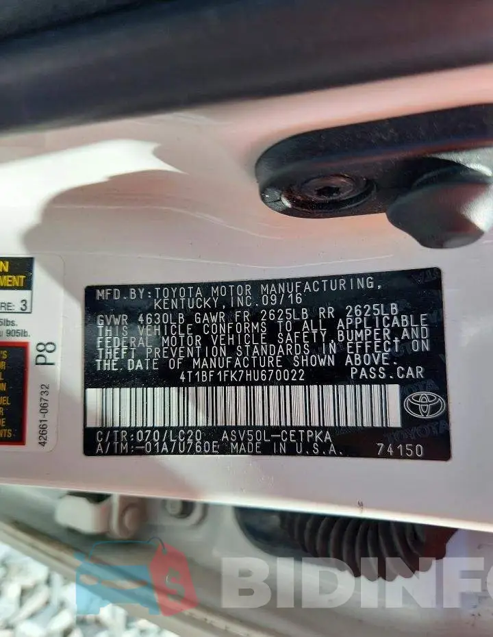 4T1BF1FK7HU670022 Photo# 12