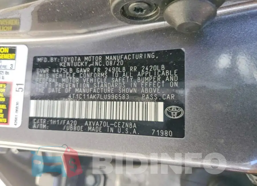 4T1C11AK7LU996583 Photo# 12