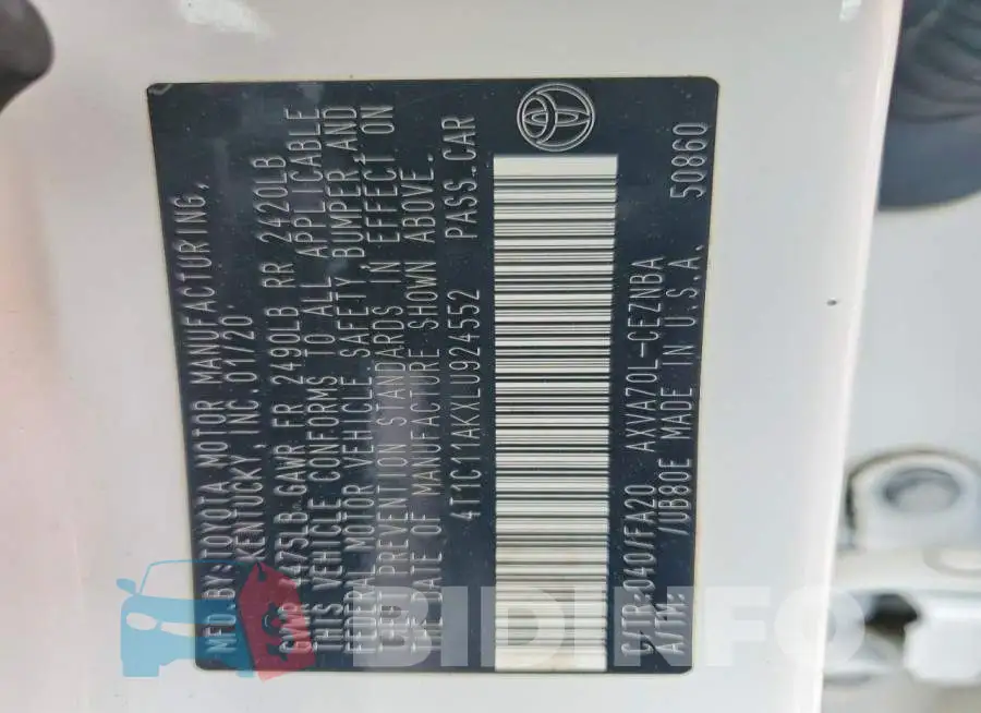 4T1C11AKXLU924552 Photo# 12