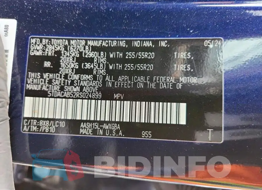 5TDACAB52RS024899 Photo# 14