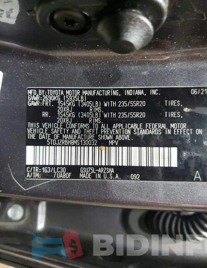5TDJZRBH8MS130032 Photo# 13
