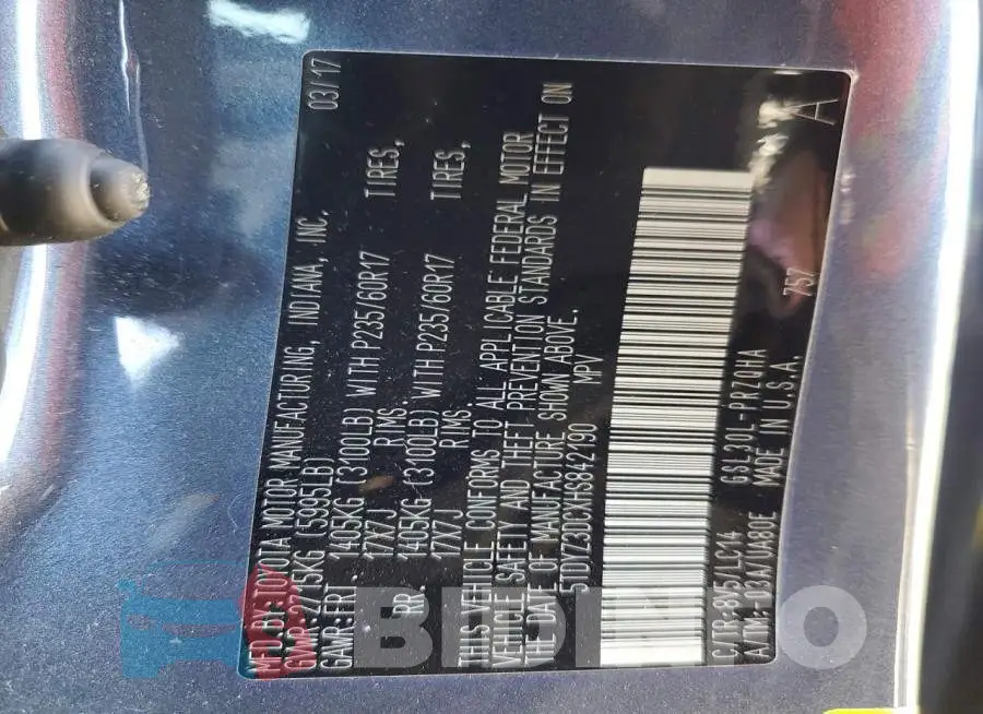 5TDYZ3DCXHS842190 Photo# 14