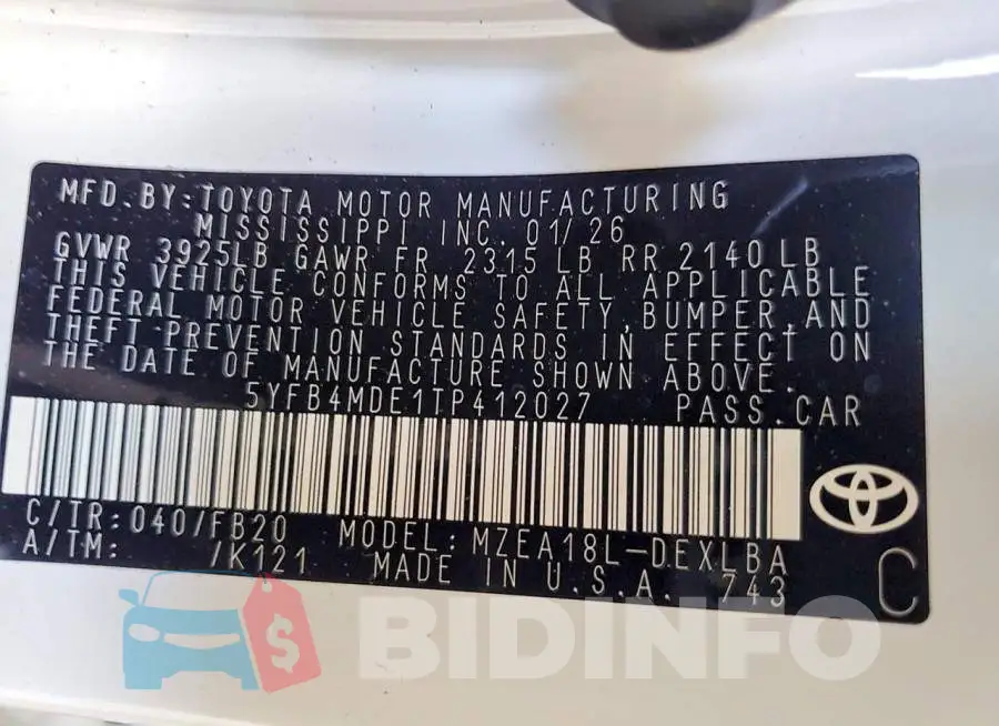 5YFB4MDE1TP412027 Photo# 13