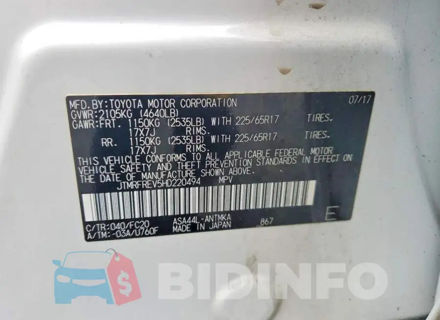 JTMRFREV5HD220494 Photo# 13