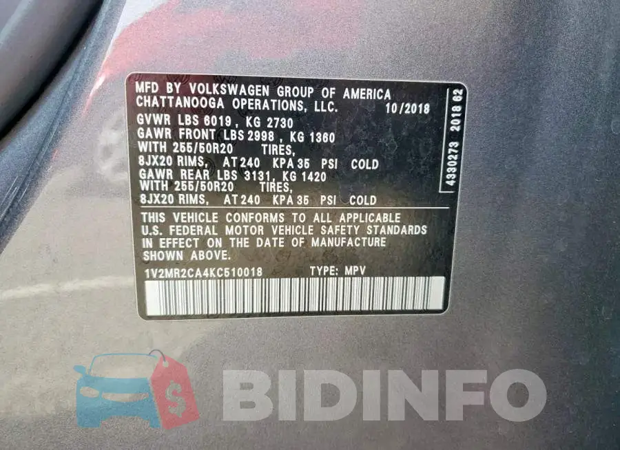 1V2MR2CA4KC510018 Photo# 14