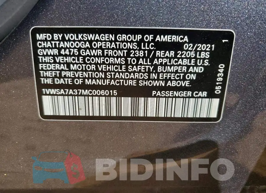 1VWSA7A37MC006015 Photo# 12