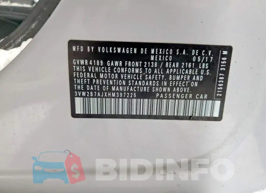 3VW2B7AJXHM397225 Photo# 12