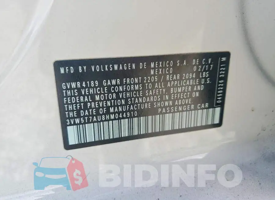 3VW5T7AU8HM044910 Photo# 13