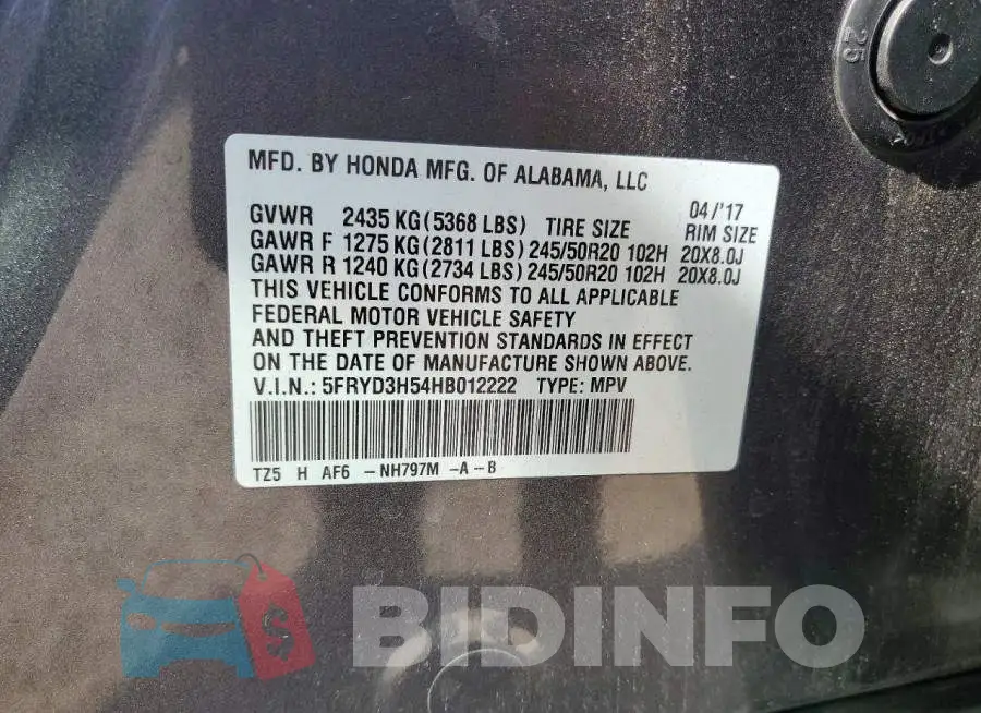 5FRYD3H54HB012222 Photo# 13