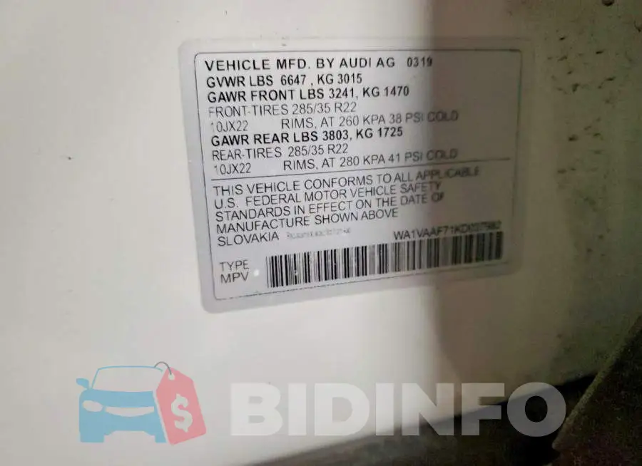 WA1VAAF71KD037982 Photo# 12