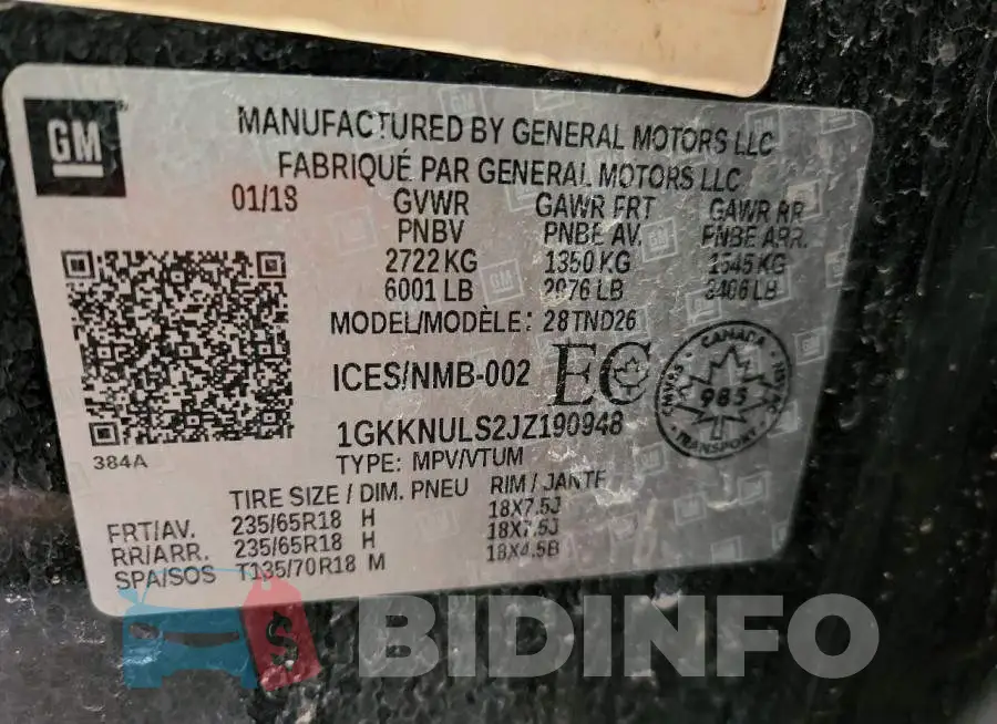 1GKKNULS2JZ190948 Photo# 13