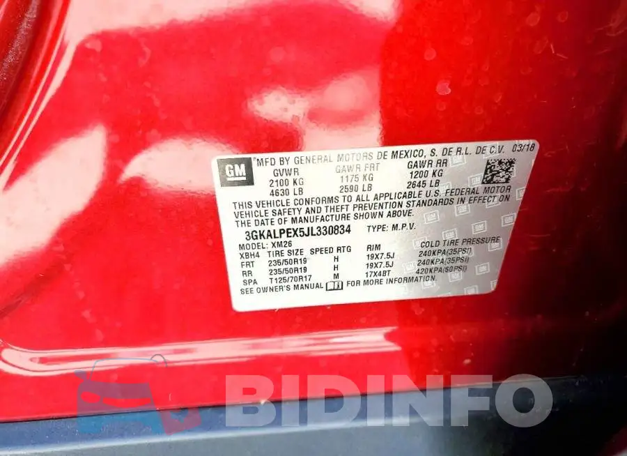 3GKALPEX5JL330834 Photo# 13