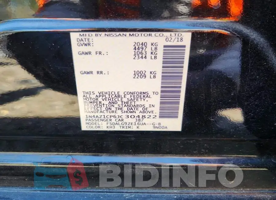 1N4AZ1CP6JC304822 Photo# 12