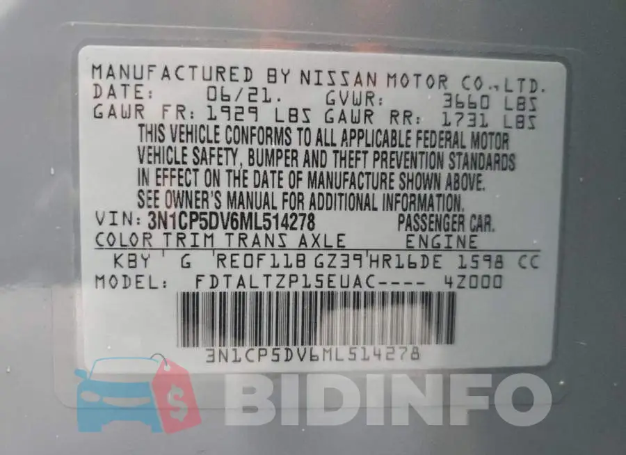 3N1CP5DV6ML514278 Photo# 12