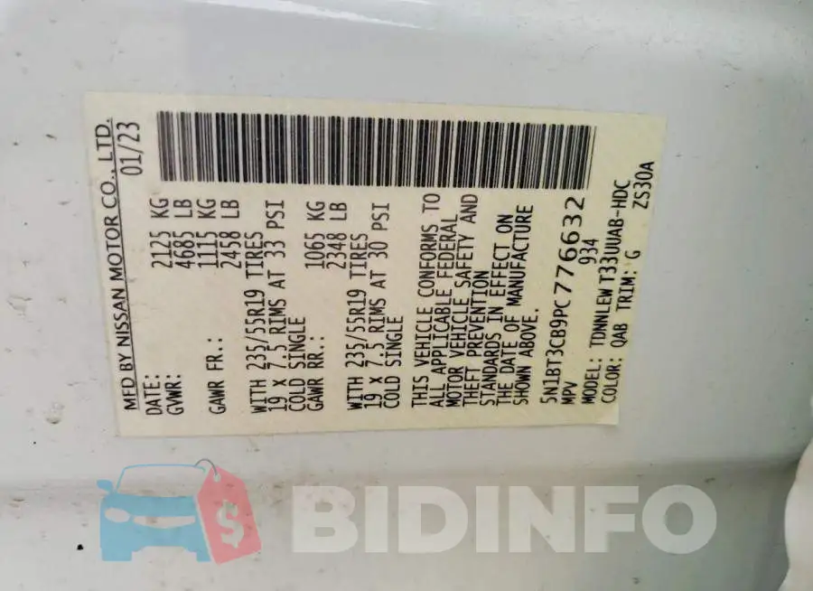 5N1BT3CB9PC776632 Photo# 13