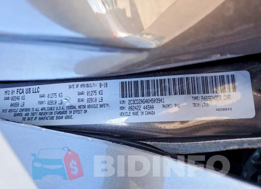 2C3CDZAG4KH503941 Photo# 12