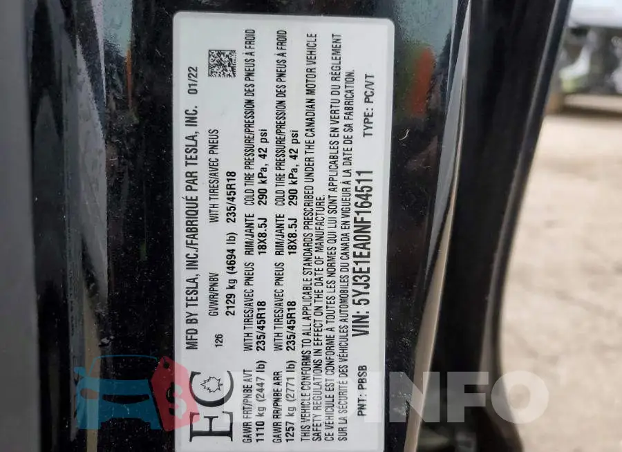 5YJ3E1EA0NF164511 Photo# 13