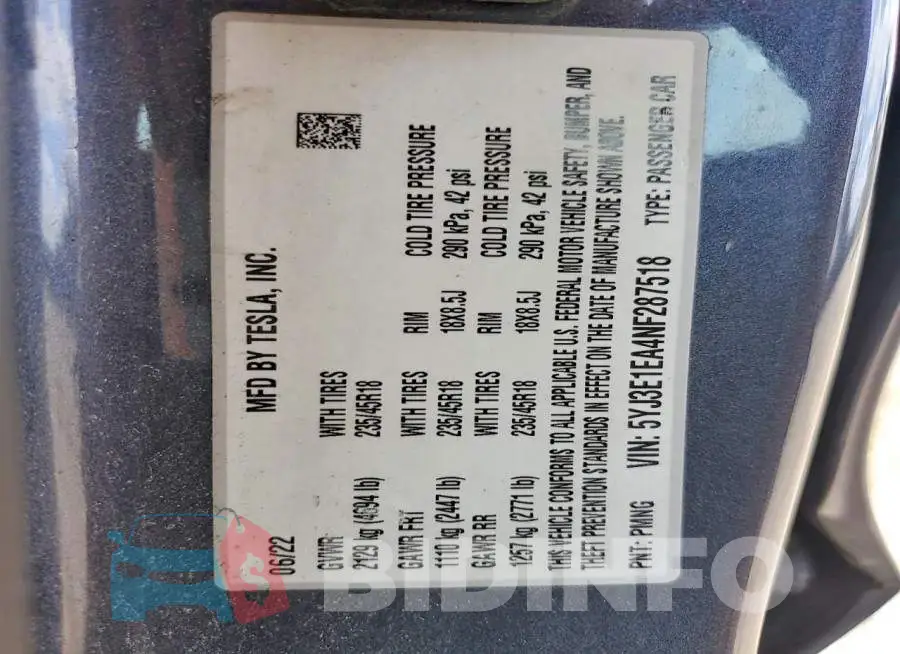 5YJ3E1EA4NF287518 Photo# 12