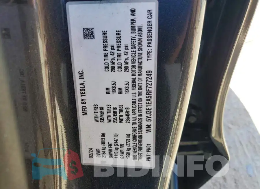 5YJ3E1EA5RF727249 Photo# 12