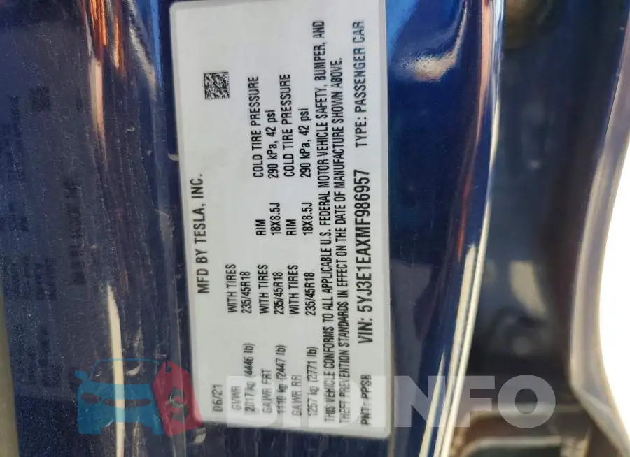 5YJ3E1EAXMF986957 Photo# 12