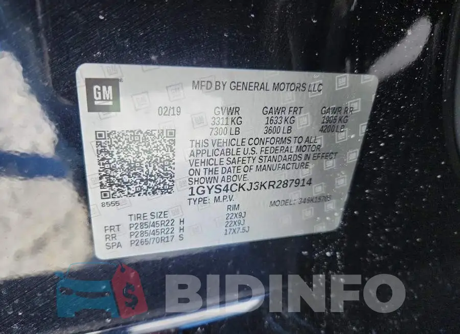 1GYS4CKJ3KR287914 Photo# 13