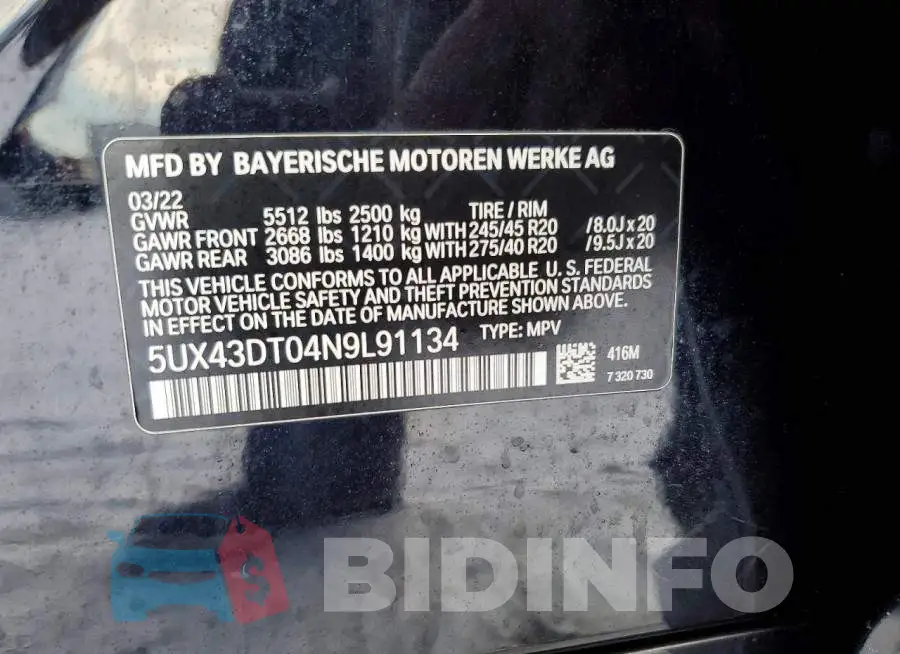 5UX43DT04N9L91134 Photo# 13