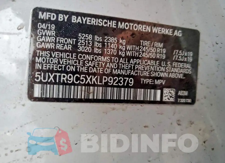 5UXTR9C5XKLP92379 Photo# 14