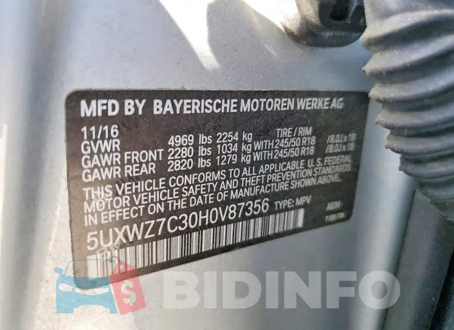 5UXWZ7C30H0V87356 Photo# 13